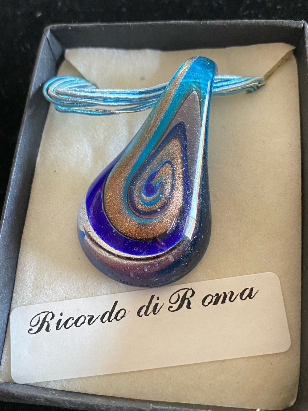 Murano Blue Glass Teardrop Pendant Necklace New